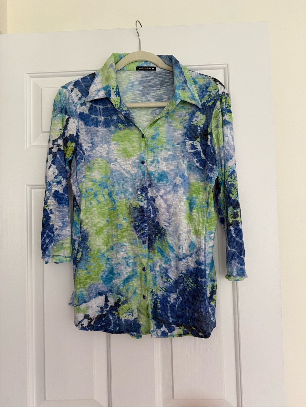 David Cline Green & Blue Tie-Dye Button Down Shirt